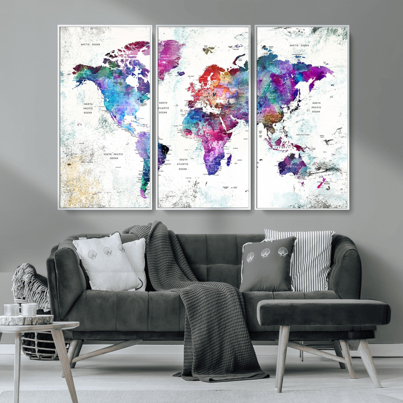 MGV-FC-48X32-3P - Push Pin World Map Canvas Print – Framed Wall Art for Couples to Track Their Travels – Anniversary