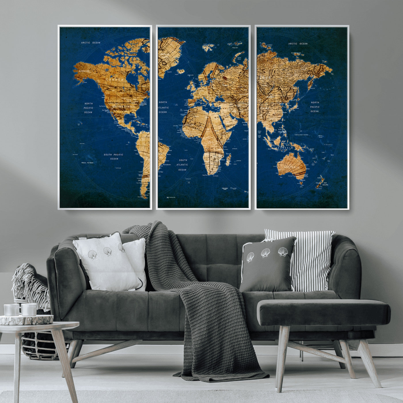 MGV-FC-48X32-3P - Push Pin World Map Canvas Print – Framed Wall Art for Couples to Track Their Travels – Anniversary