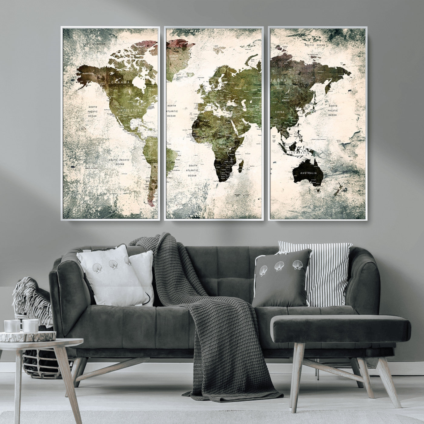 MGV-FC-48X32-3P - Push Pin World Map Canvas Print – Framed Wall Art for Couples to Track Their Travels – Anniversary