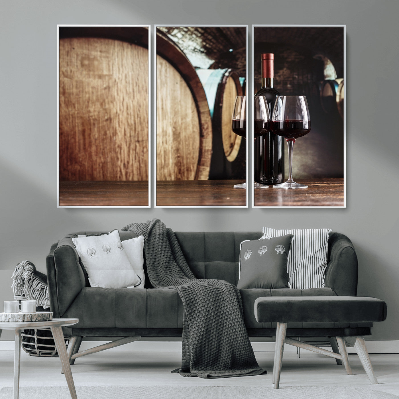 MGV-FC-48X32-3P - Wine and Barrel Wall Art Canvas Print