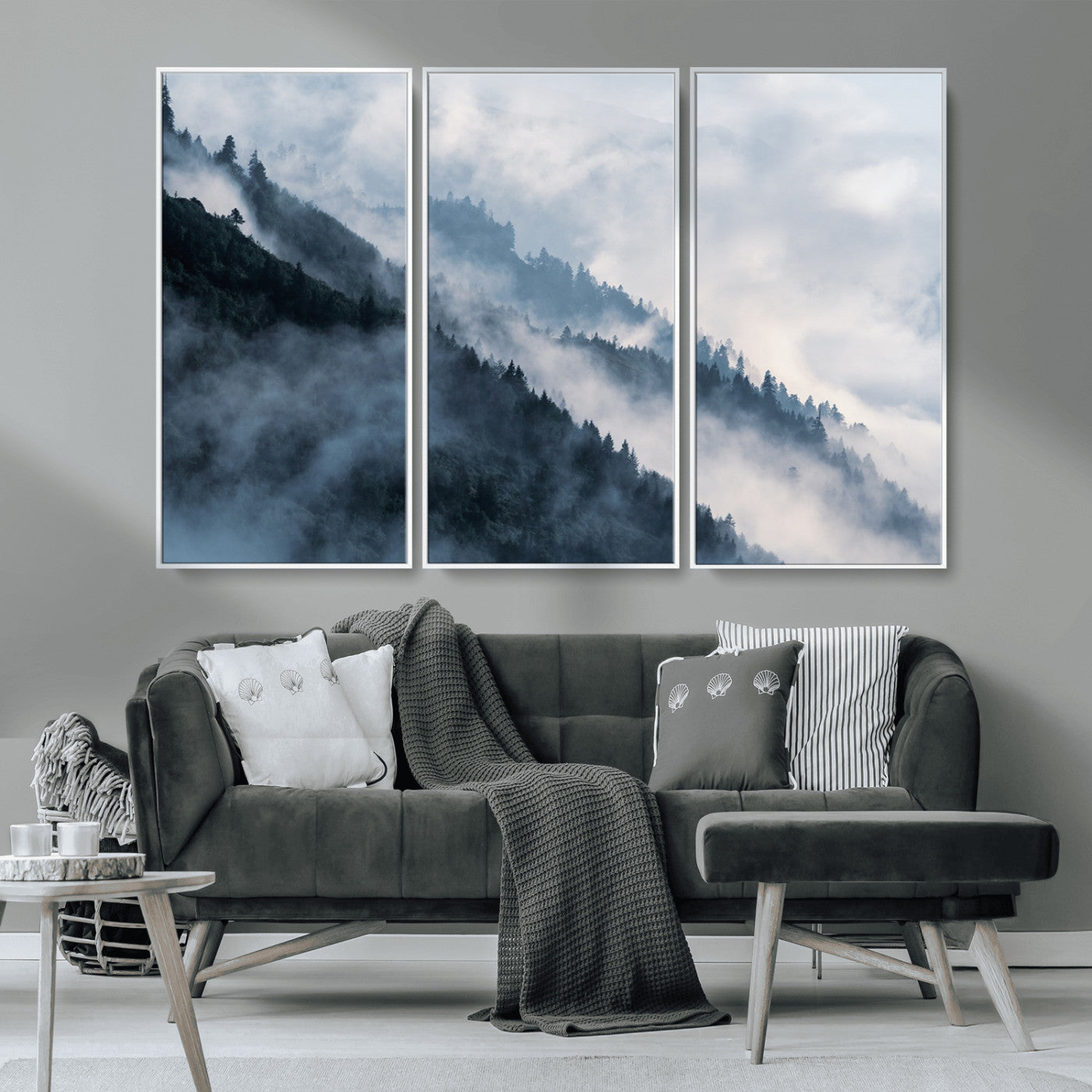 MGV-FC-48X32-3P - Foggy Forest Wall Art Canvas Print – Misty Mountain Landscape Decor – Ready to Hang Nature-Inspired
