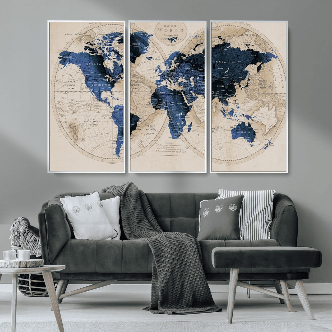 MGV-FC-48X32-3P - World Map Wall Art Canvas Print for Home and Office Decor