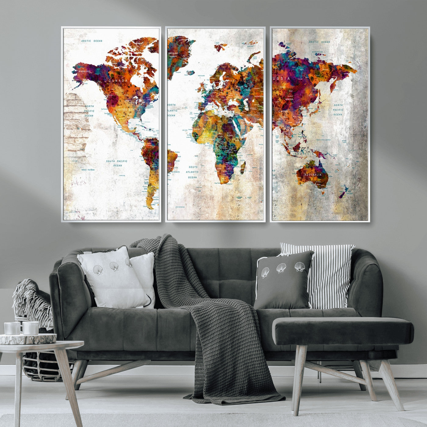 MGV-FC-48X32-3P - Push Pin World Map Canvas Print – Framed Wall Art for Couples to Track Their Travels – Anniversary