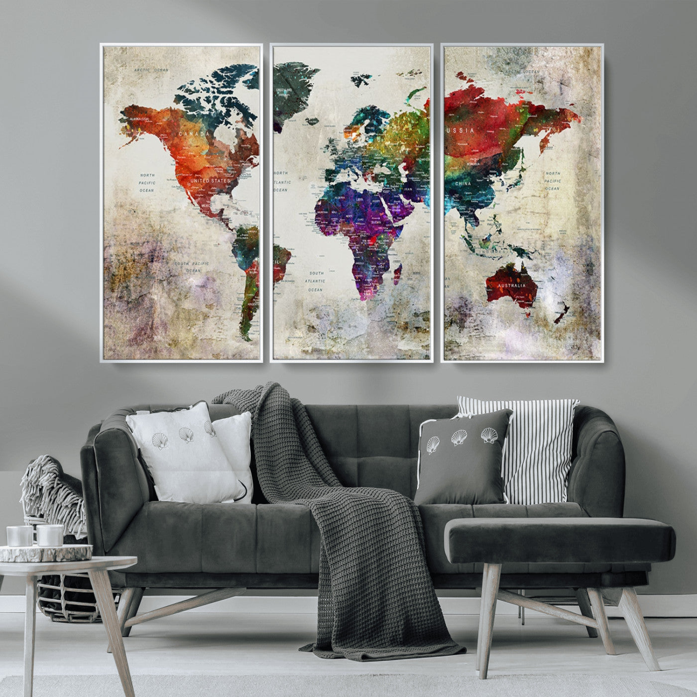 MGV-FC-48X32-3P - Push Pin World Map Canvas Print – Framed Wall Art for Couples to Track Their Travels – Anniversary