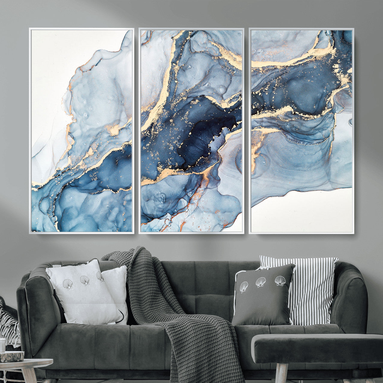 33782-MGV-CV-36X24 - Abstract Art Print - Blue Abstract Canvas Wall Art Print Abstract Art Fluid Effect Marble Wall Art