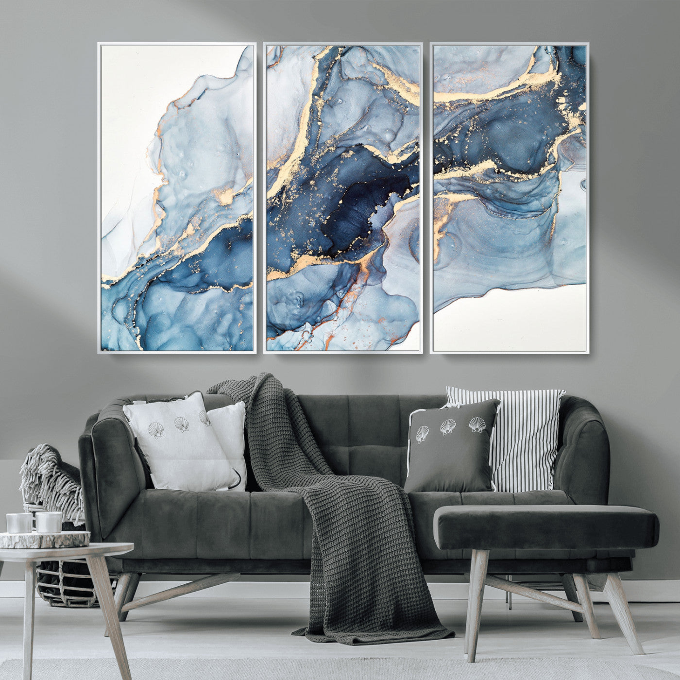 33782-MGV-CV-36X24-Abstract Art Print - Blue Abstract Canvas Wall Art Print Abstract Art Fluid Effect Marble Wall Art
