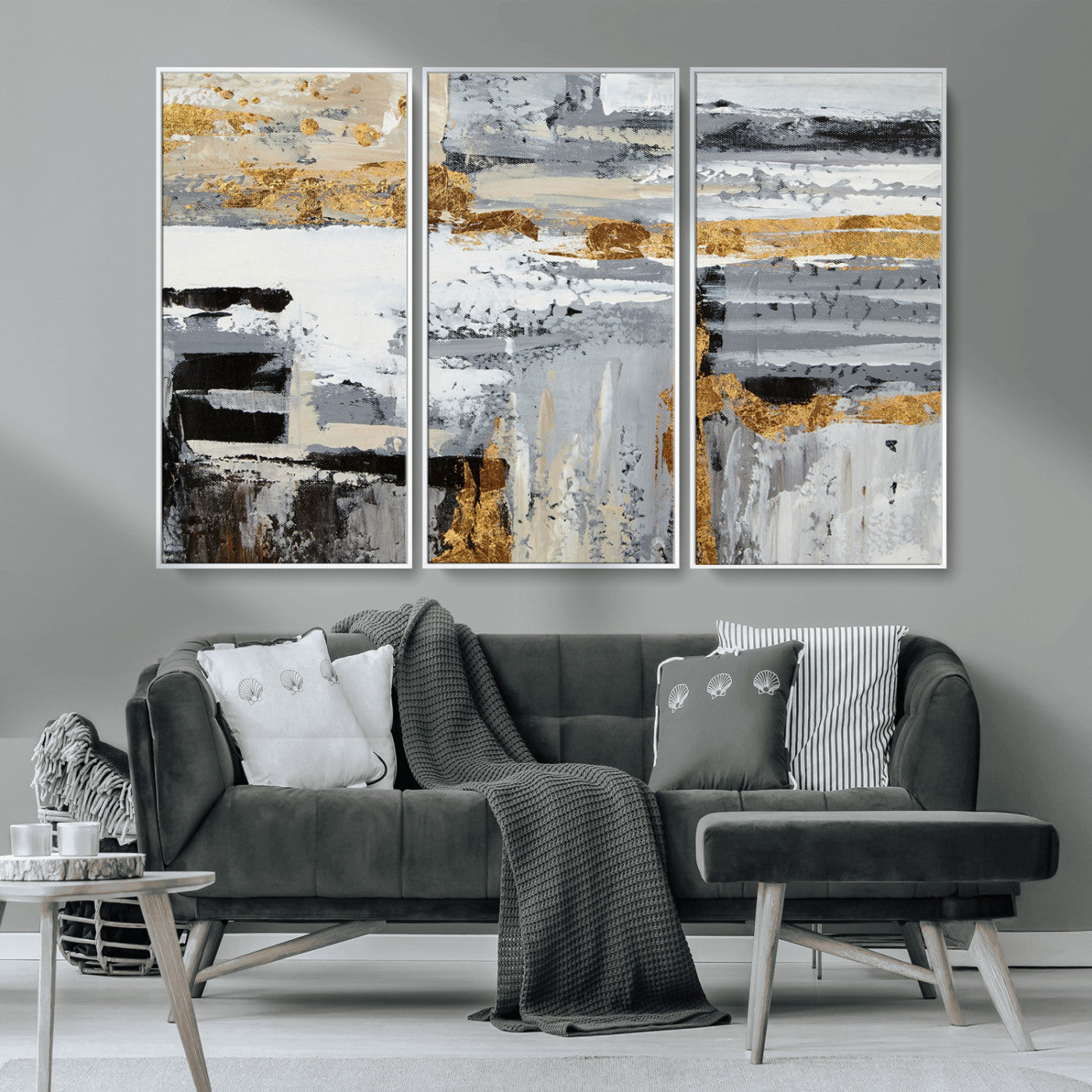 43177-MGV-CV-36X24-Abstract Painting Canvas Wall Art Print Paint Drip Art Brush Strokes Gray Artwork