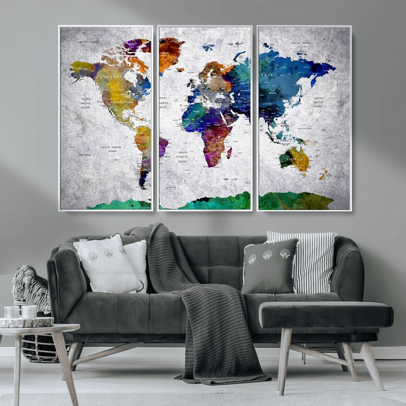 MGV-FC-48X32-3P - Push Pin World Map Canvas Print – Framed Wall Art for Couples to Track Their Travels – Anniversary