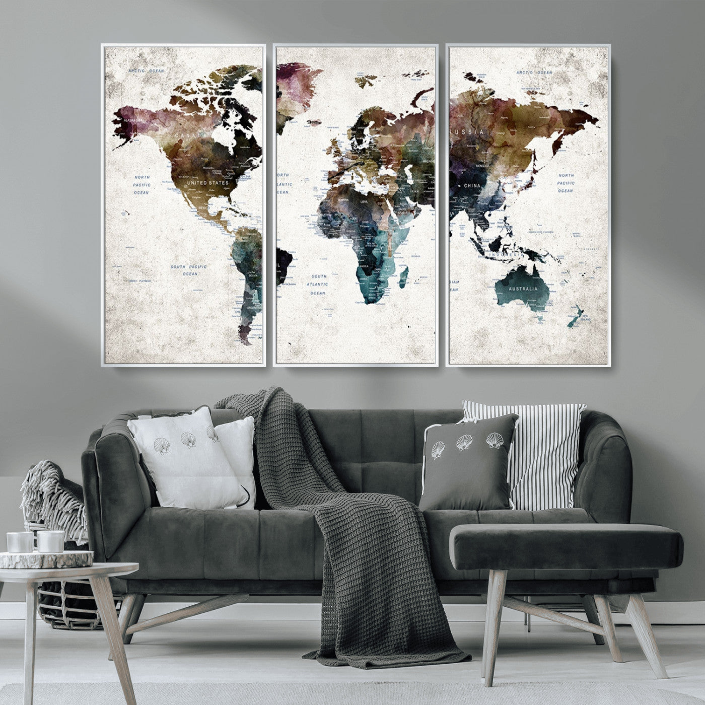 MGV-FC-48X32-3P - Push Pin World Map Canvas Print – Framed Wall Art for Couples to Track Their Travels – Anniversary