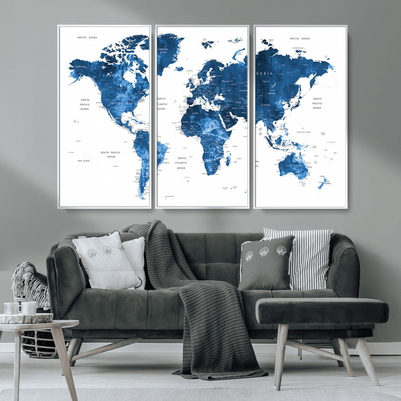 MGV-FC-48X32-3P - Push Pin World Map Canvas Print – Framed Wall Art for Couples to Track Their Travels – Anniversary
