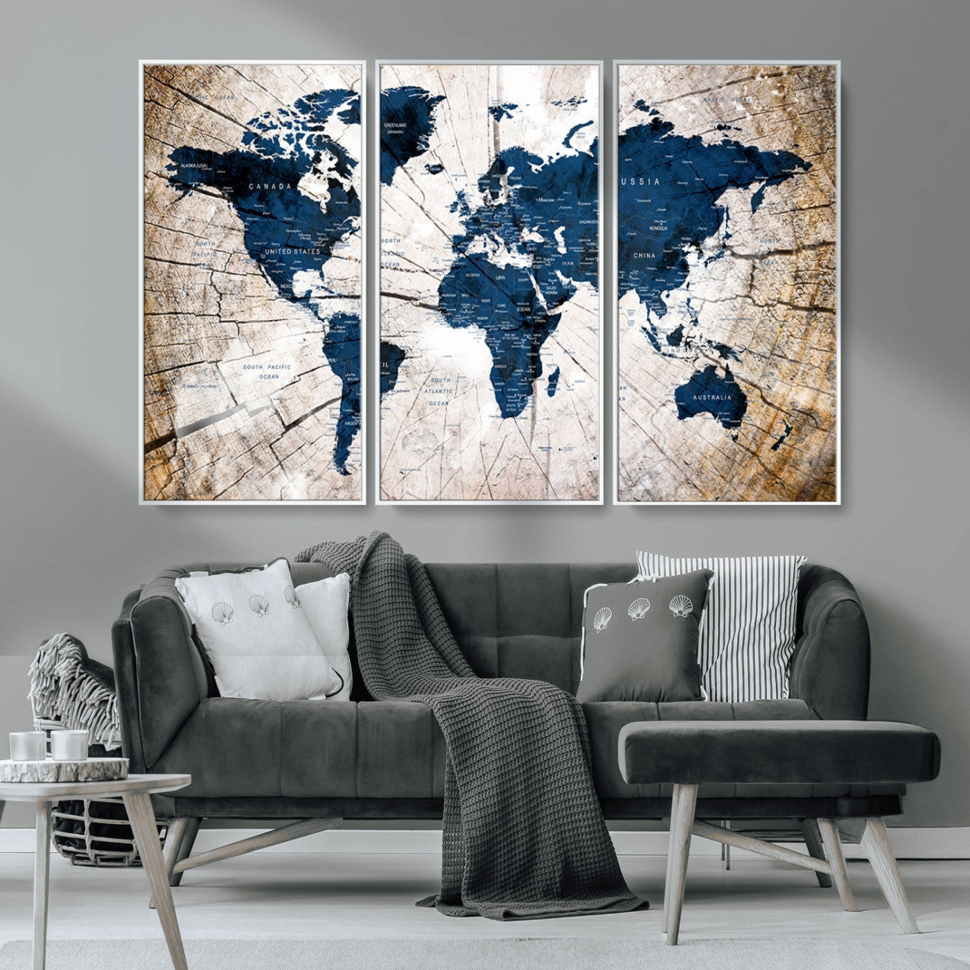 MGV-FC-48X32-3P - Push Pin World Map Canvas Print – Framed Wall Art for Couples to Track Their Travels – Anniversary