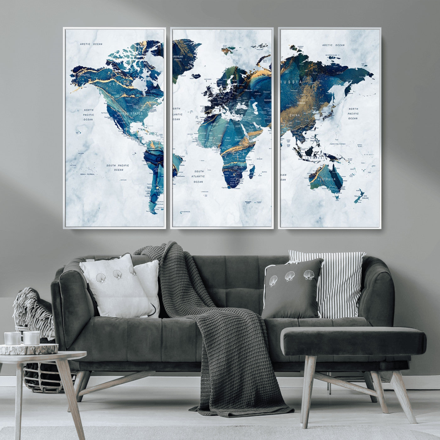 MGV-FC-48X32-3P - Push Pin World Map Canvas Print – Framed Wall Art for Couples to Track Their Travels – Anniversary