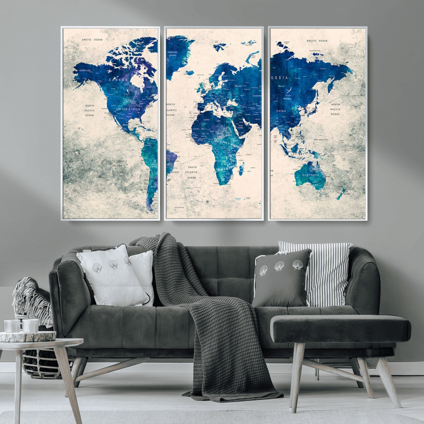 MGV-FC-48X32-3P - Push Pin World Map Canvas Print – Framed Wall Art for Couples to Track Their Travels – Anniversary