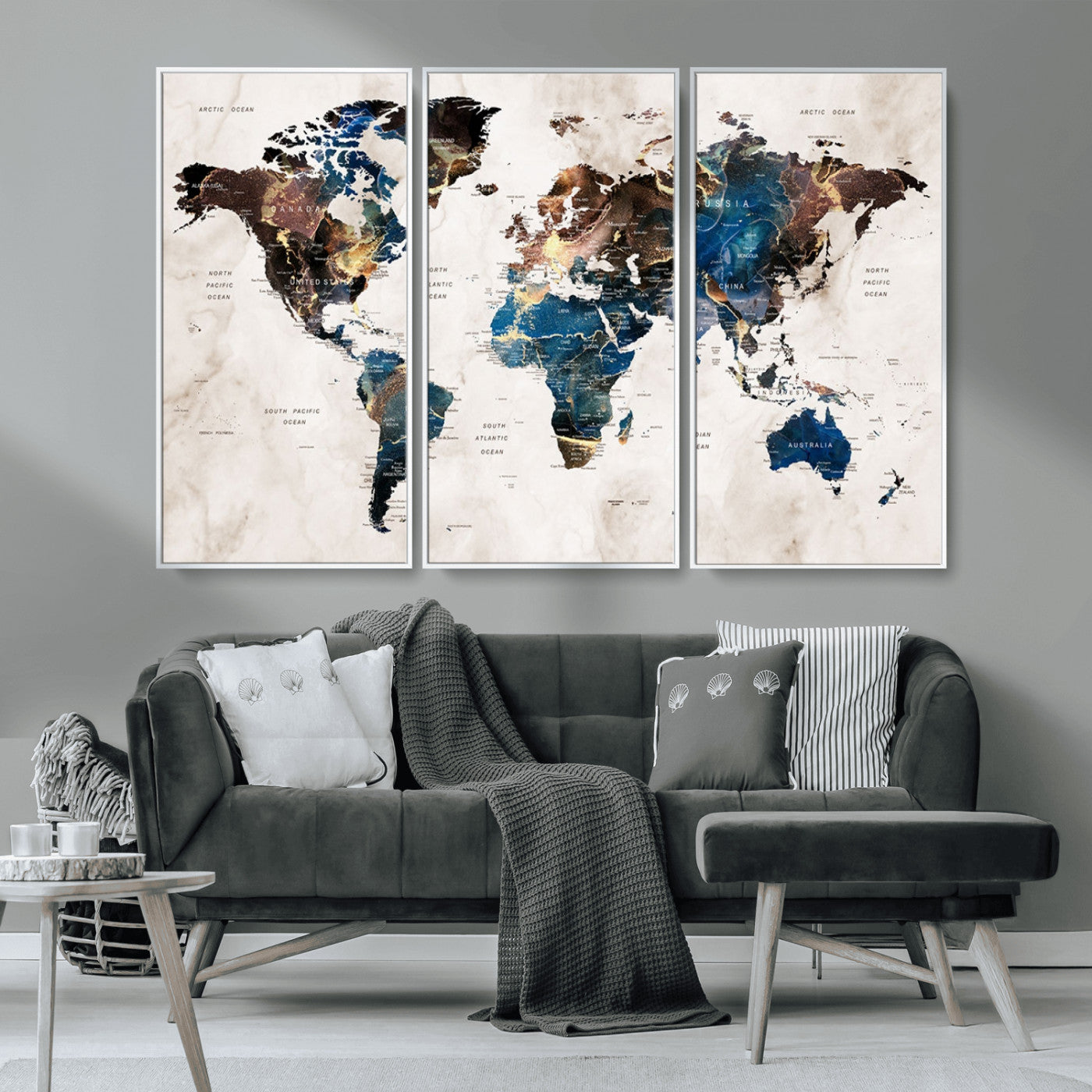 MGV-FC-48X32-3P - Push Pin World Map Canvas Print – Framed Wall Art for Couples to Track Their Travels – Anniversary