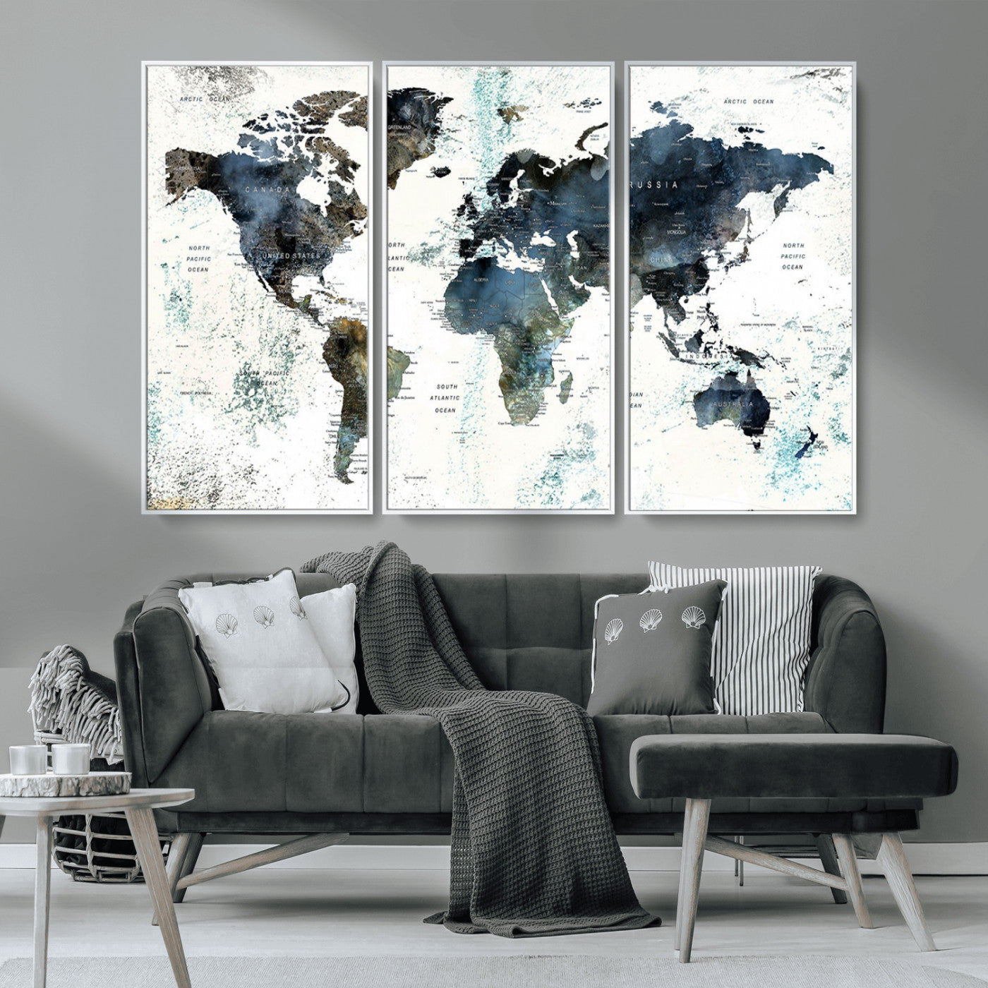 MGV-FC-48X32-3P - Push Pin World Map Canvas Print – Framed Wall Art for Couples to Track Their Travels – Anniversary