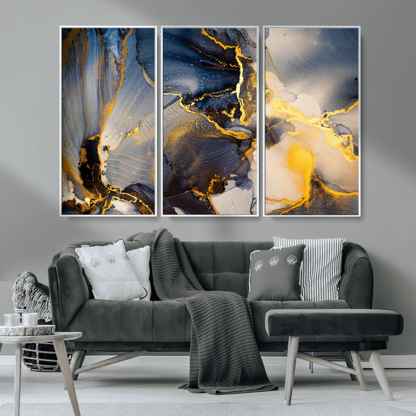 42100-MGV-CV-36X24-Large Abstract Wall Art Print - Gold and Blue Abstract Canvas Wall Art | Fluid Ink Modern Luxury Wall Decor for Living Room Decor