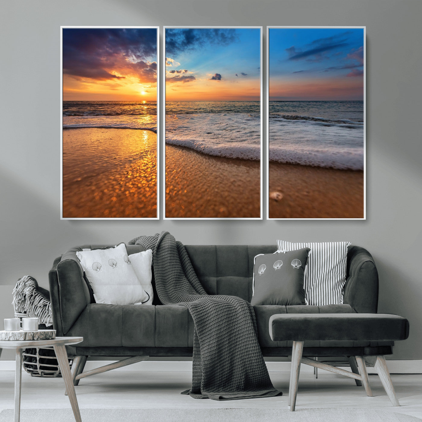 MGV-FC-48X32-3P - Sunset and Beach at Night Wall Art Canvas Print