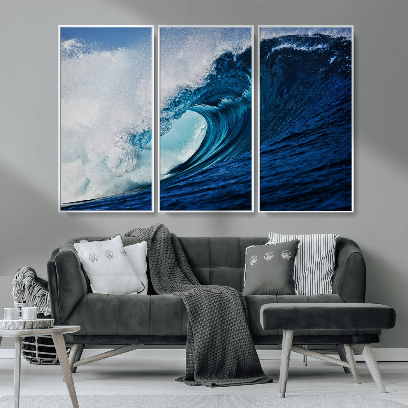 MGV-FC-48X32-3P - Ocean Wave at Sunset Canvas Art, Large Wall Print of Vibrant Water Waves, Coastal Art for Living Room and Dining Room Decor