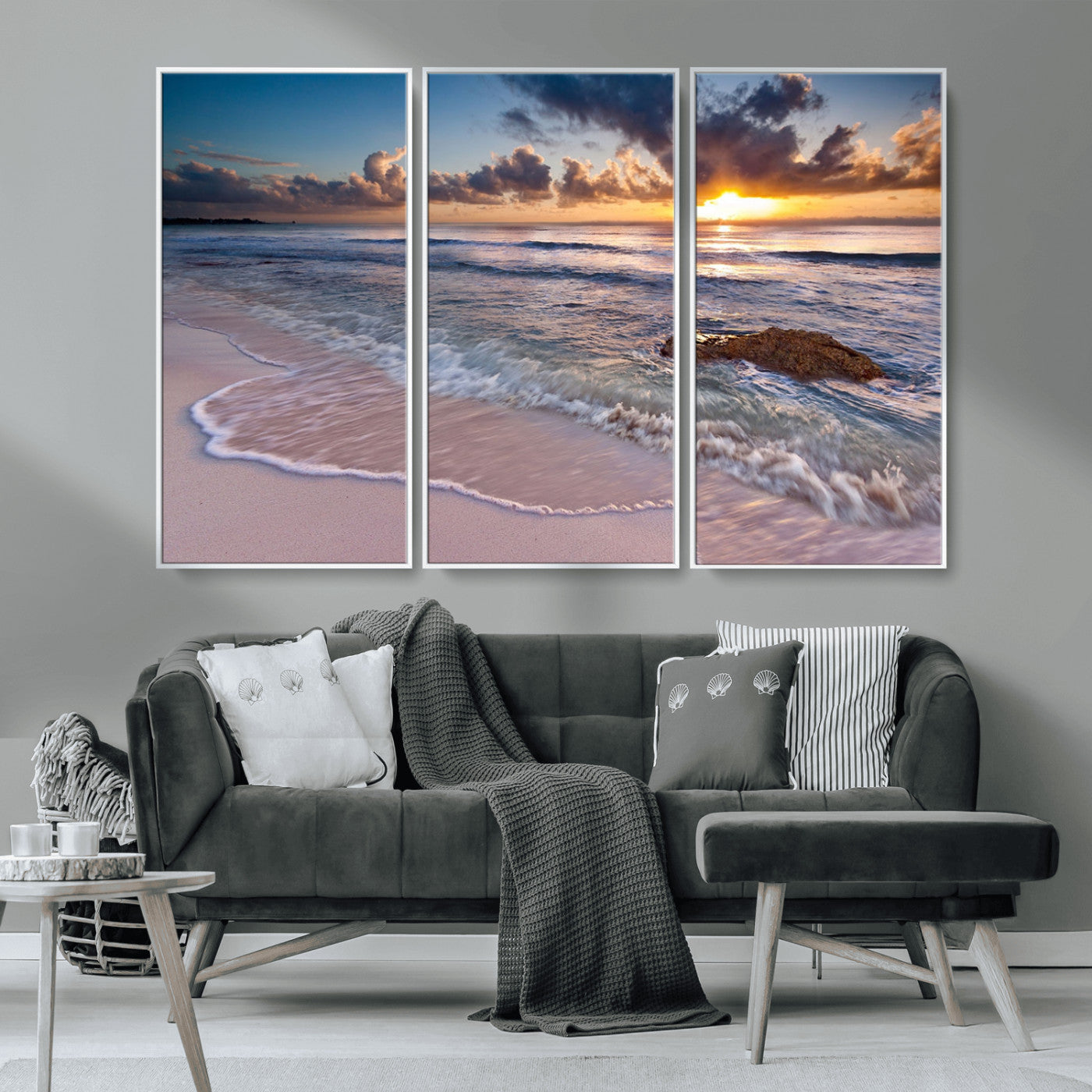 MGV-FC-48X32-3P - Sea Ocean Sunset Beach Wall Art Canvas Print