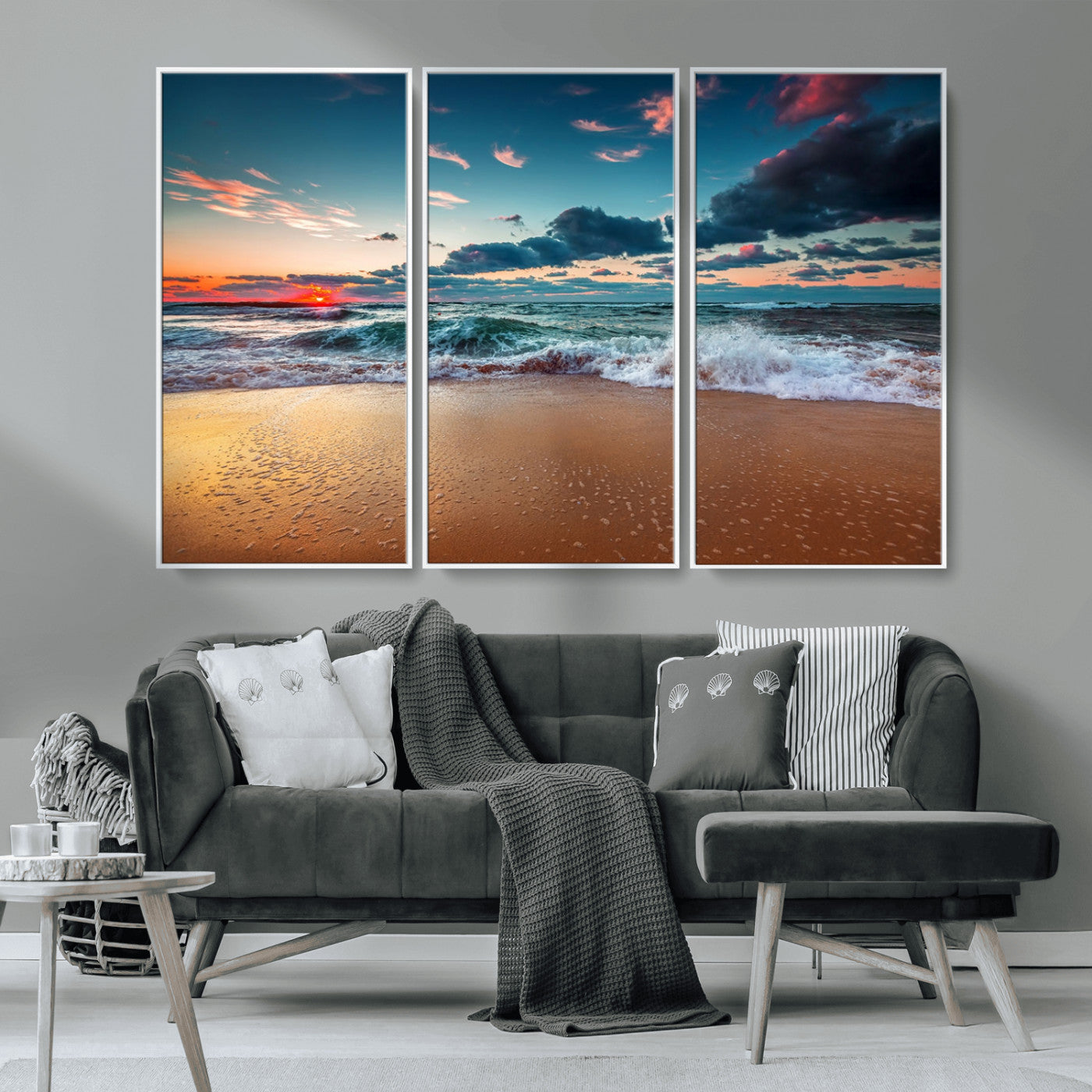 MGV-FC-48X32-3P - Sunset on Beach Wall Art Ocean Beach Canvas Print