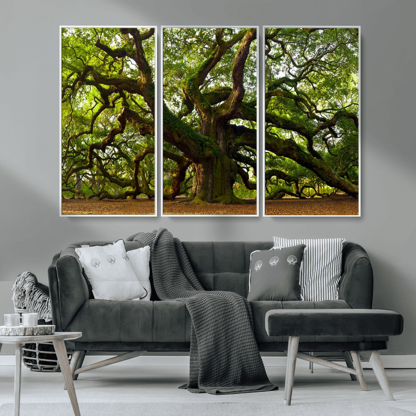 MGV-FC-48X32-3P - Angel Oak Tree Wall Art Canvas Print | Forest Tree Nature Photography Print on Canvas | Large Triptych Art for Living Room or Office Decor