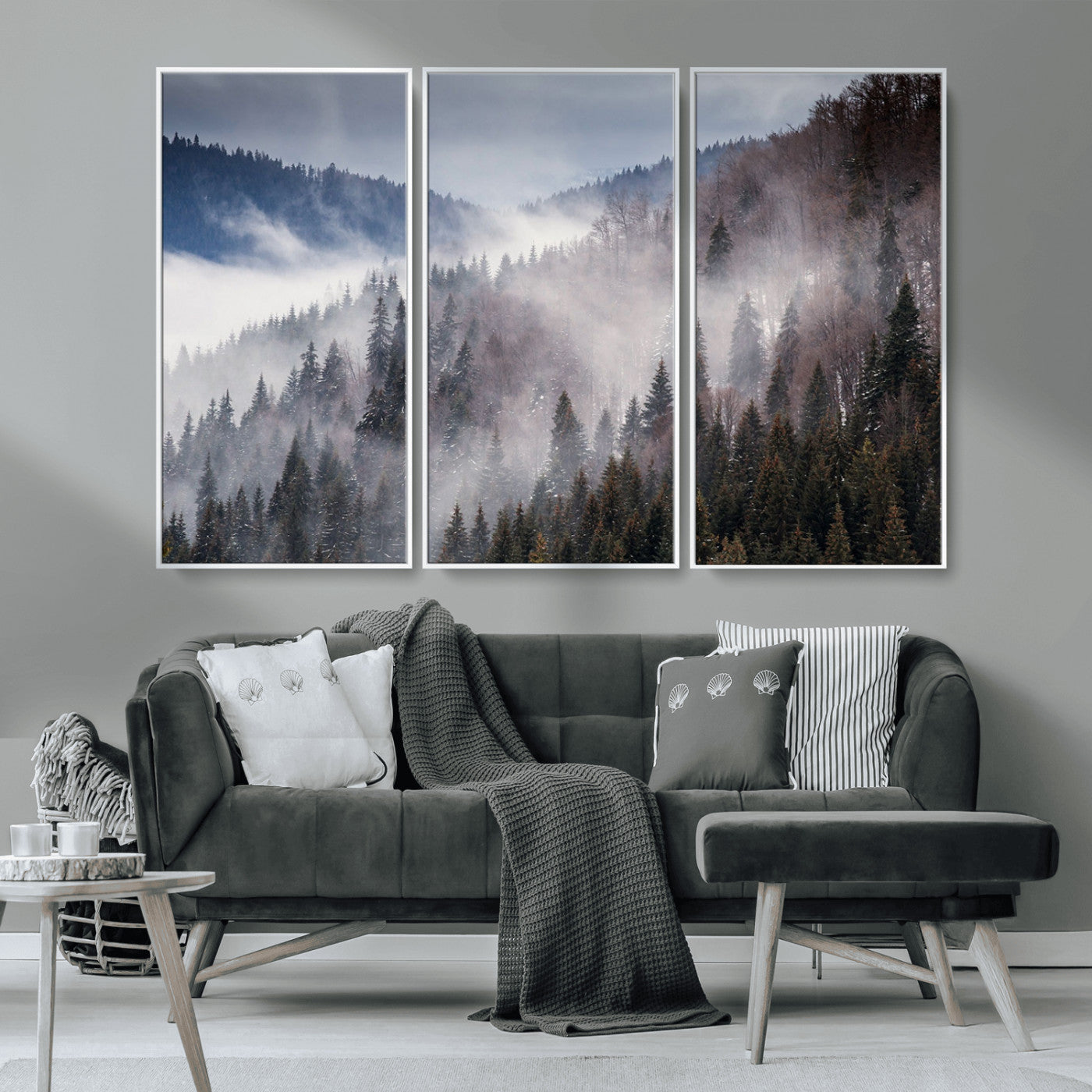 MGV-FC-48X32-3P - Beautiful Rising Fog in Winter Mountain Landscape - Framed Rising Fog in Winter Mountain Canvas