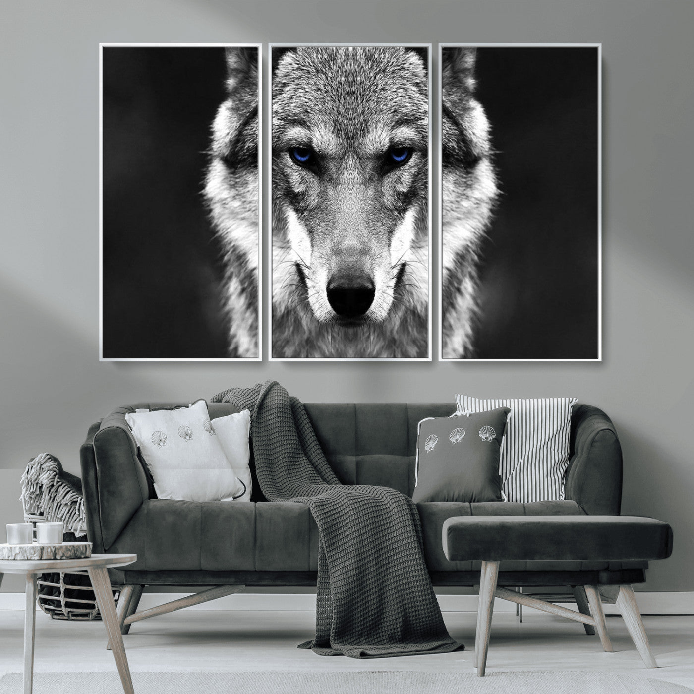 MGV-FC-48X32-3P - Black and White Wild Wolf Wall Art Canvas Print