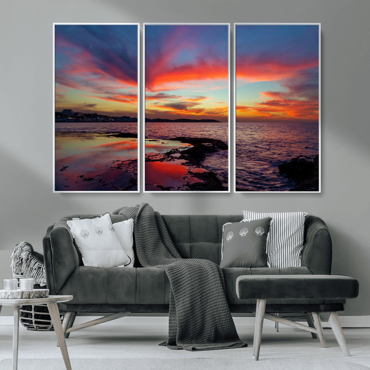 MGV-FC-48X32-3P - Glorious Sunset on The Beach Wall Art Canvas Print