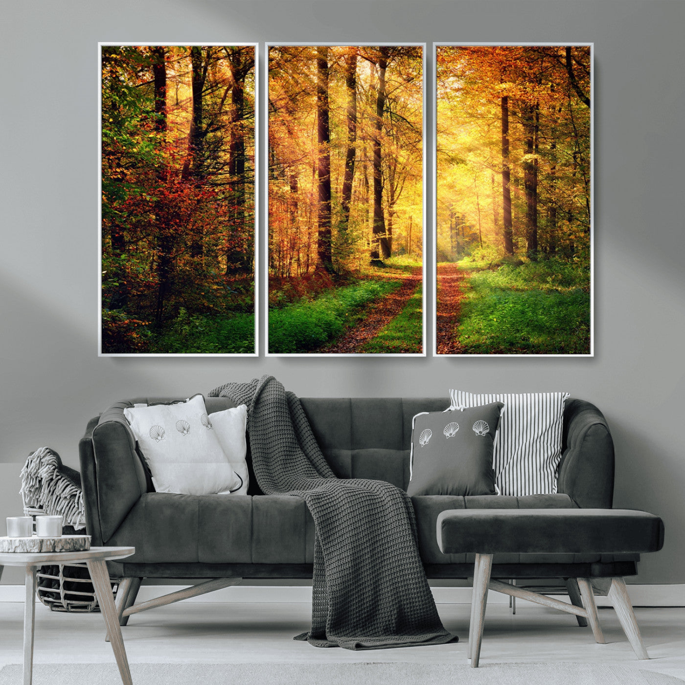 MGV-FC-48X32-3P - Forest Fall Wall Art Print - Sunlight Through Trees Wall Art Canvas Print