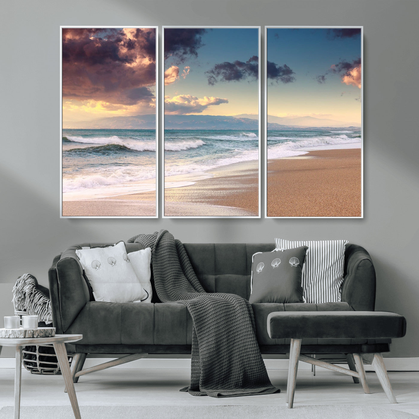 MGV-FC-48X32-3P - Cloudy Weather Beach Sunset Canvas Print | Sunrise Wall Art Canvas Print