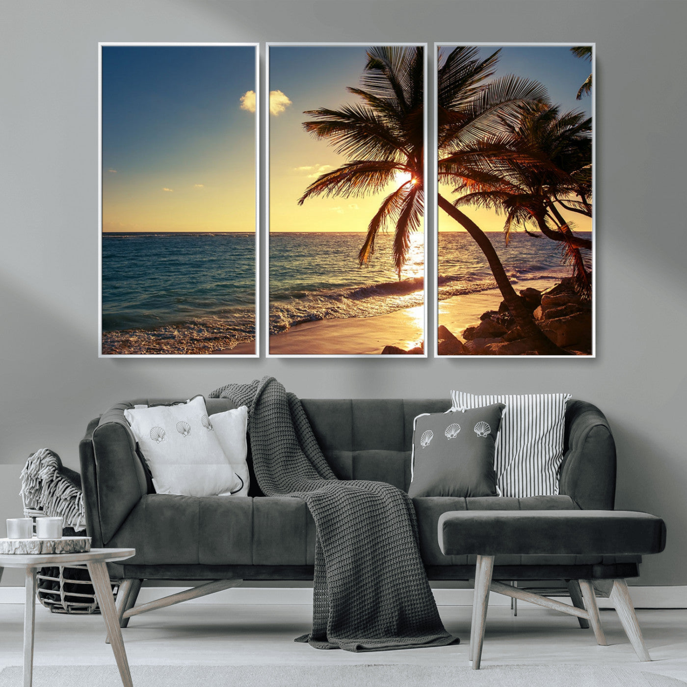 MGV-FC-48X32-3P - Sunset Palm Trees Wall Art Canvas Print