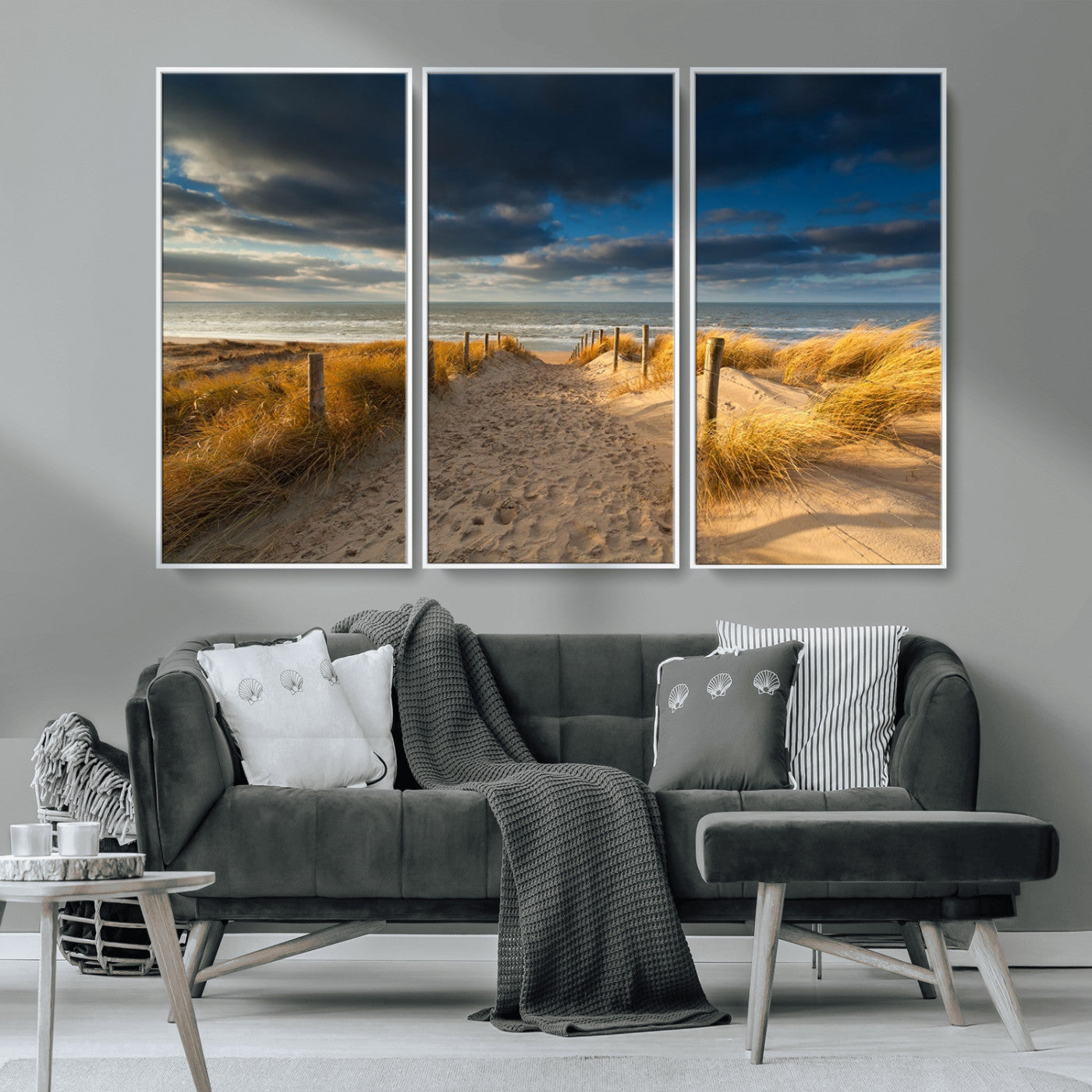 MGV-FC-48X32-3P - Ocean Beach Dark Clouds Wall Art Canvas Print