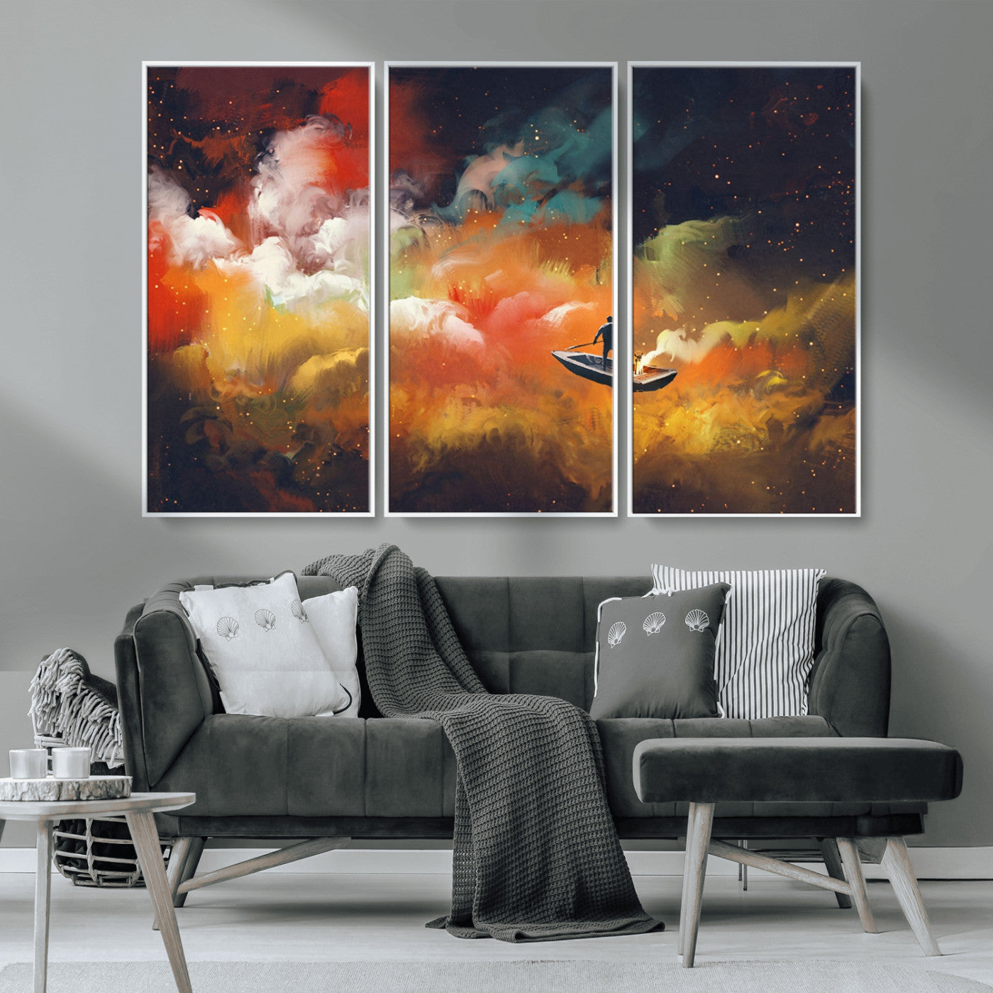 MGV-FC-48X32-3P - Surreal Space Adventure Canvas Wall Art – Dreamlike Abstract Galaxy Print – Framed and Ready to Hang for Living Room or Bedroom Decor