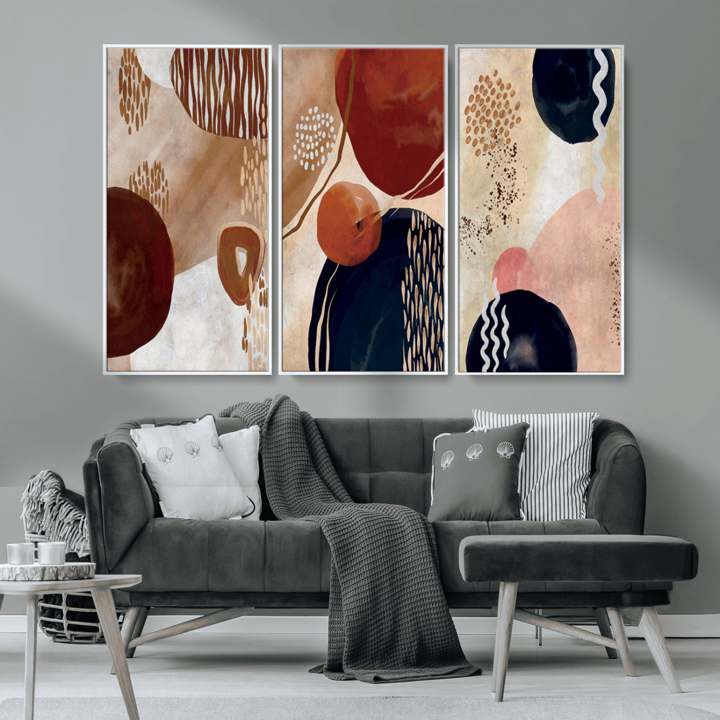 MGV-FC-48X32-3P - Boho Wall Art Canvas Print Set Mid-Century Prints Bohemian Wall Artwork Prints Boho Neutral