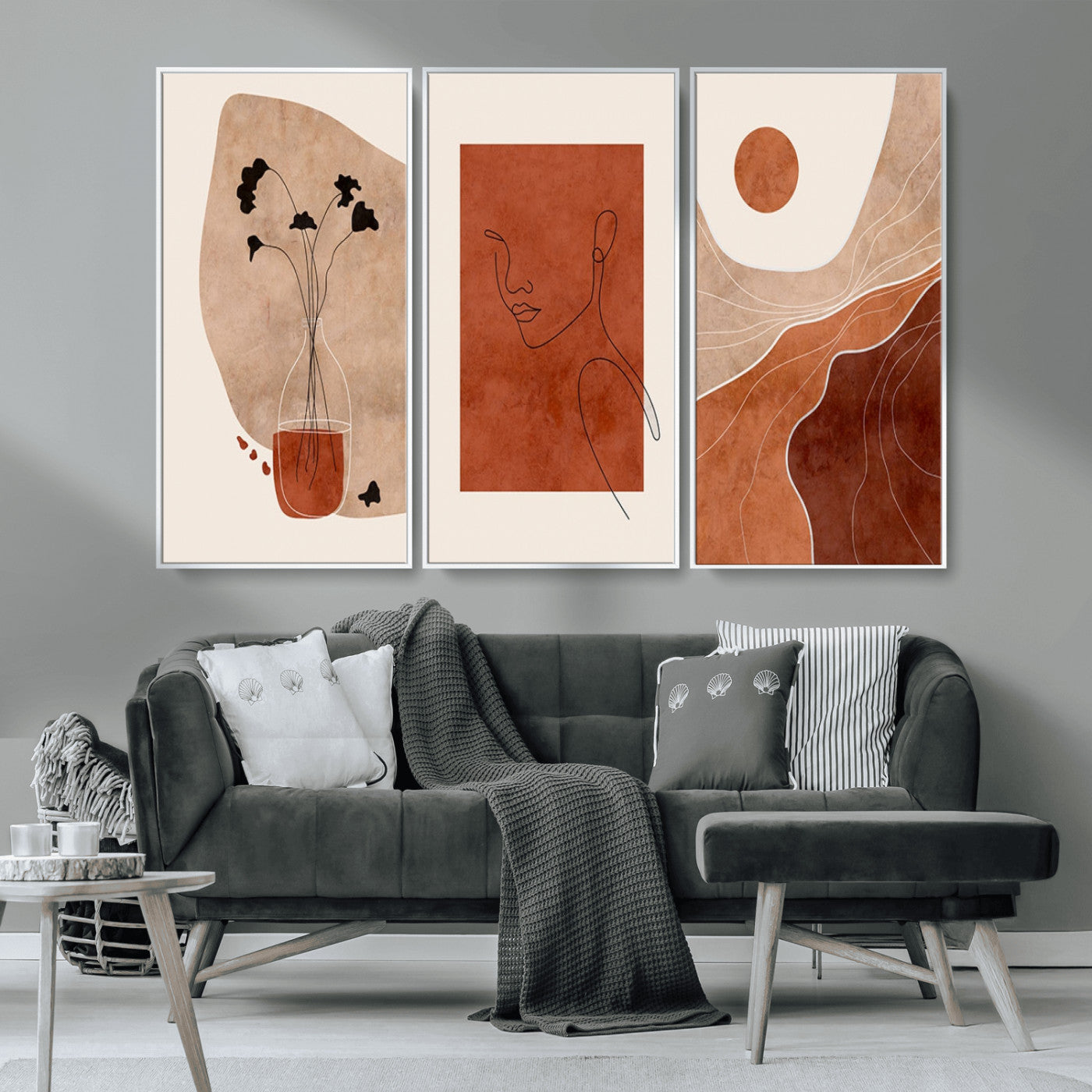 MGV-FC-48X32-3P - Boho Sunset Mountain Canvas Print, Modern Boho Sunset Mountain Landscape Triptych – Giclée Canvas