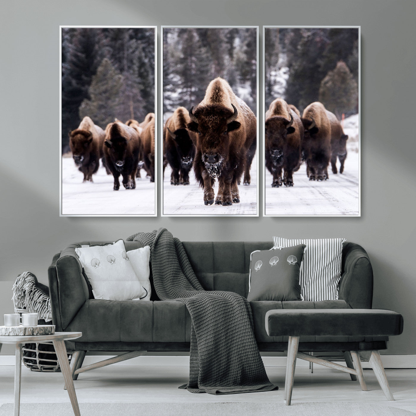 MGV-FC-48X32-3P - Bison Wall Art Canvas Print- Bison Herd Canvas Wall Art – Majestic Wildlife Photography – Framed and Ready to Hang Nature-Inspired Art - Buffalo Wall Art Print