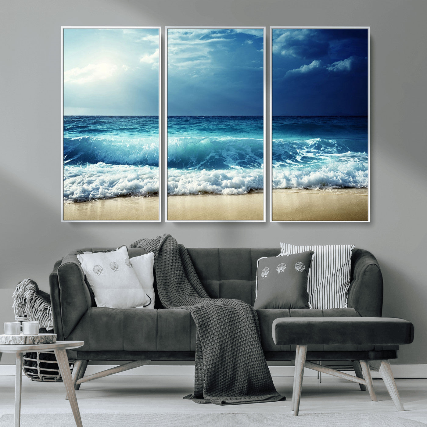 MGV-FC-48X32-3P - Majestic Ocean Wave Wall Art Canvas | 3 Panel Large Seascape Print for Living Room, Bedroom, Office Decor, Ready to Hang