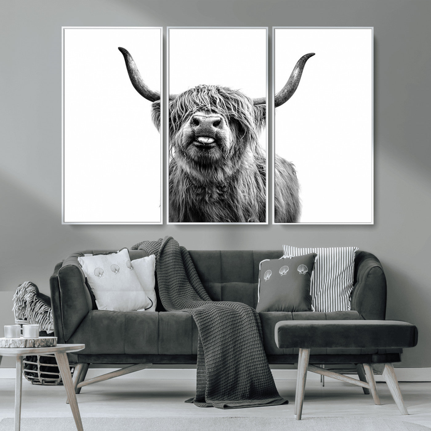 MGV-FC-48X32-3P - Fanny Scottish Highland Cow Cattle Art Print Farmhouse Wall Art Canvas Print