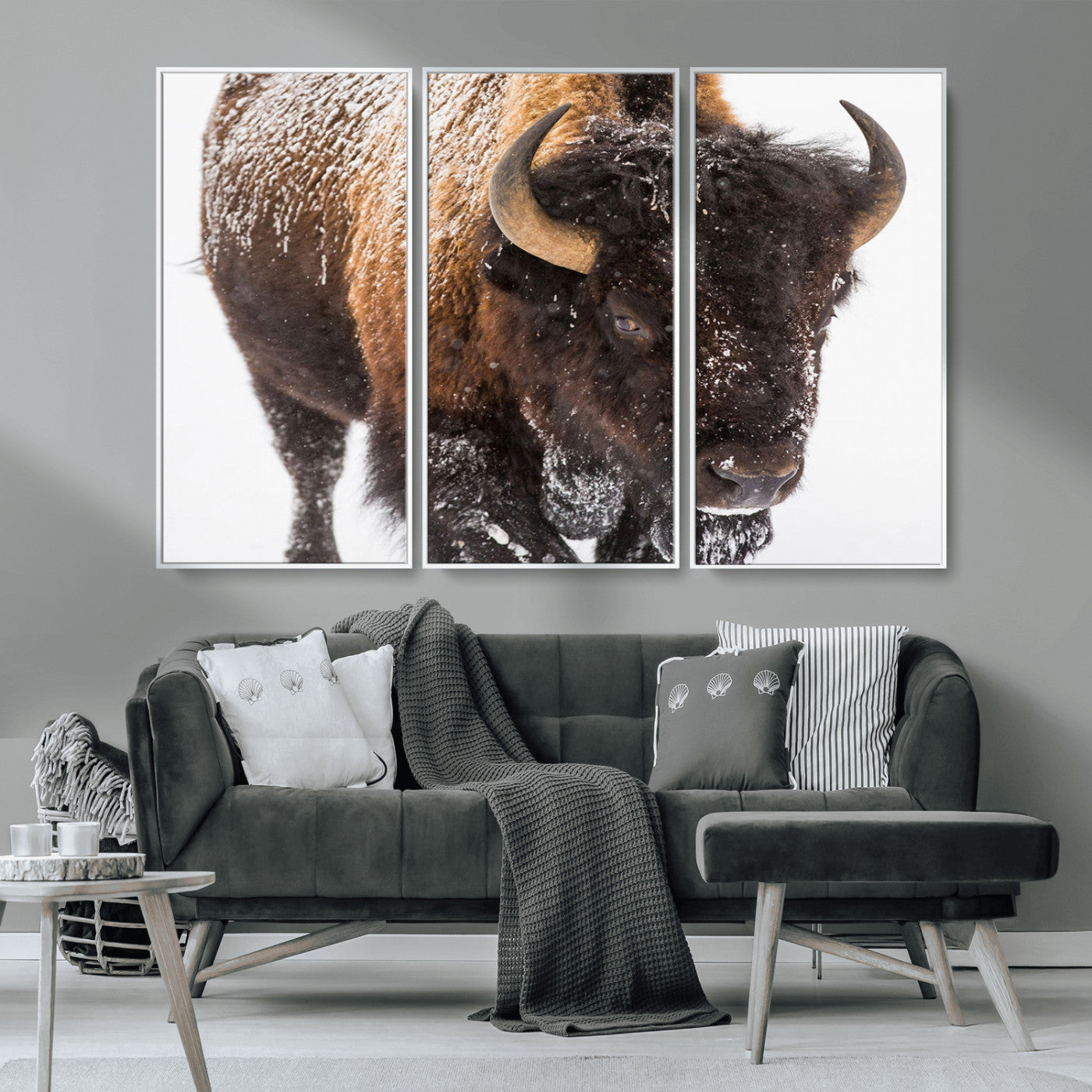 MGV-FC-48X32-3P - Bison Wall Art Canvas Print For Farmhouse, Wild Animal Wall Art