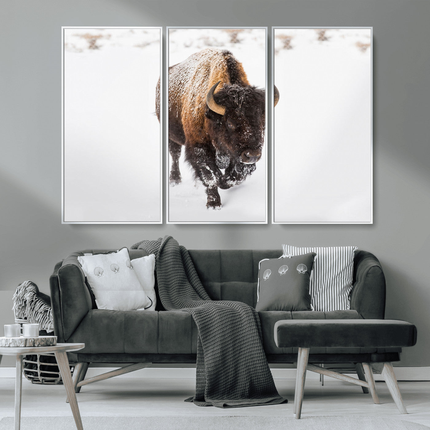 MGV-FC-48X32-3P - Bison Winter Wall Art Canvas Print For Farmhouse Decor