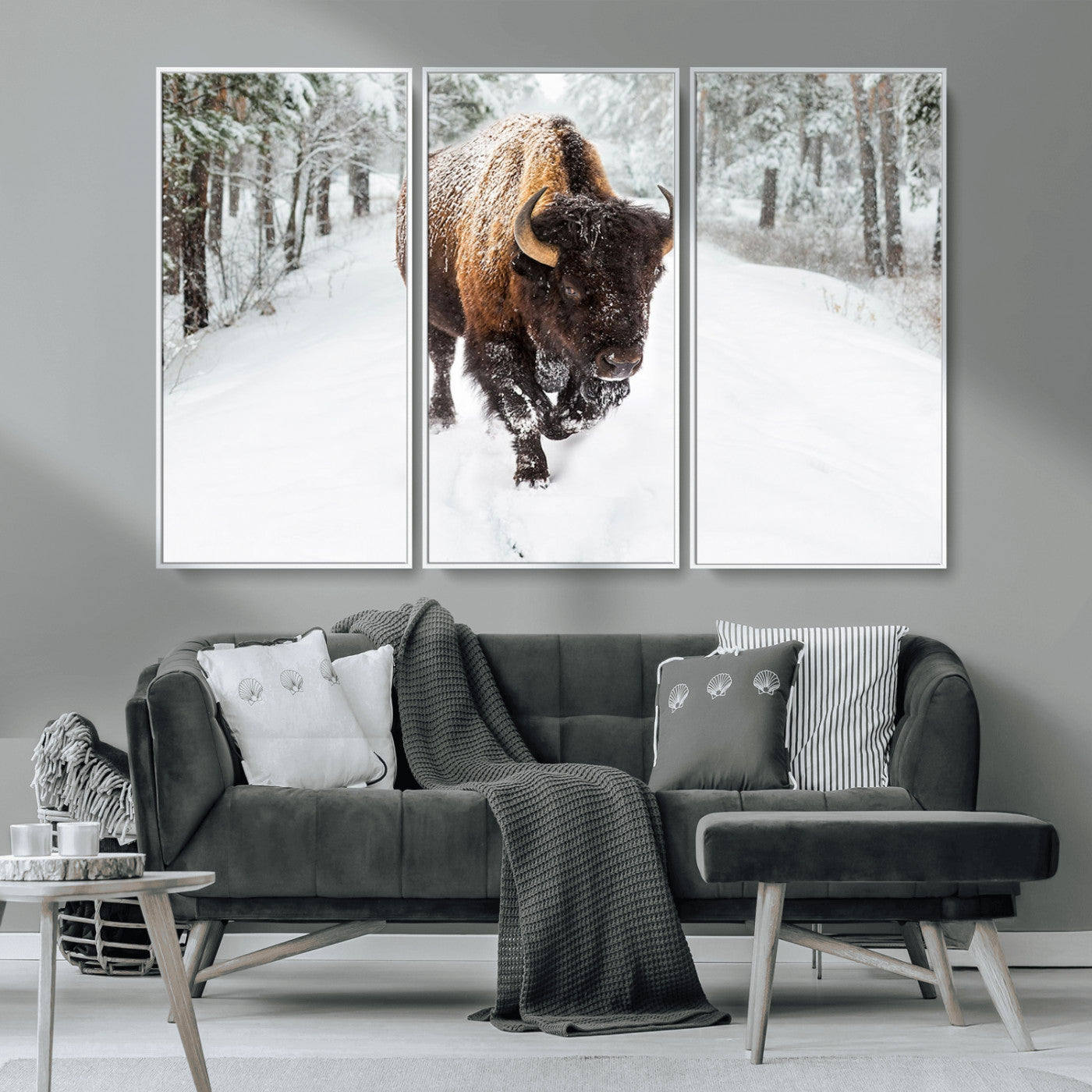 MGV-FC-48X32-3P - Bison Wall Art Canvas Print For Farmhouse, Animal Canvas Print, Wild Animal Wall Art