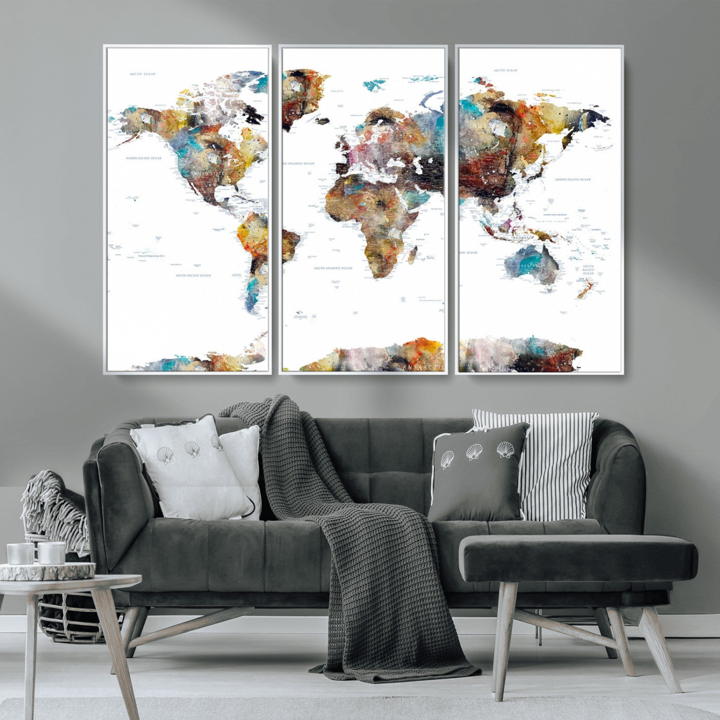 MGV-FC-48X32-3P - Push Pin World Map Canvas Print – Framed Wall Art for Couples to Track Their Travels – Anniversary
