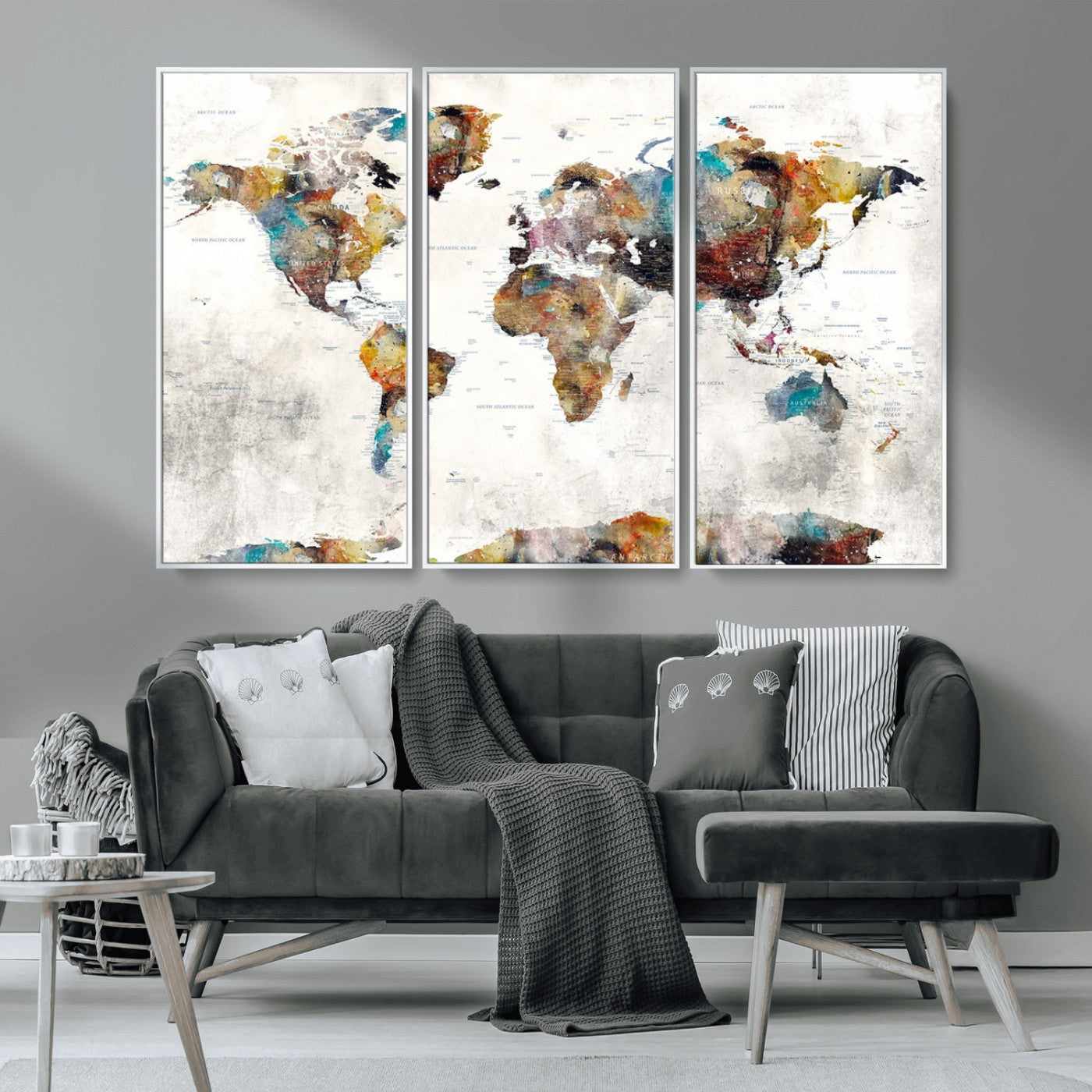 MGV-FC-48X32-3P - Push Pin World Map Canvas Print – Framed Wall Art for Couples to Track Their Travels – Anniversary
