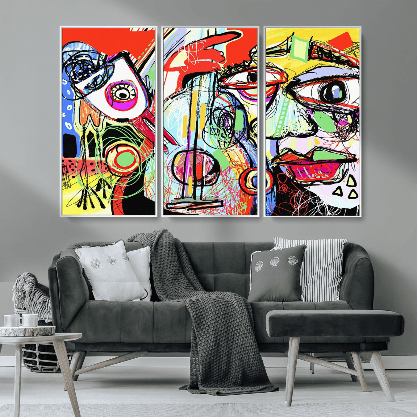 MGV-FC-48X32-3P - Picasso Style Art Abstract Canvas Wall Art Print , Colorful Abstract Artwork