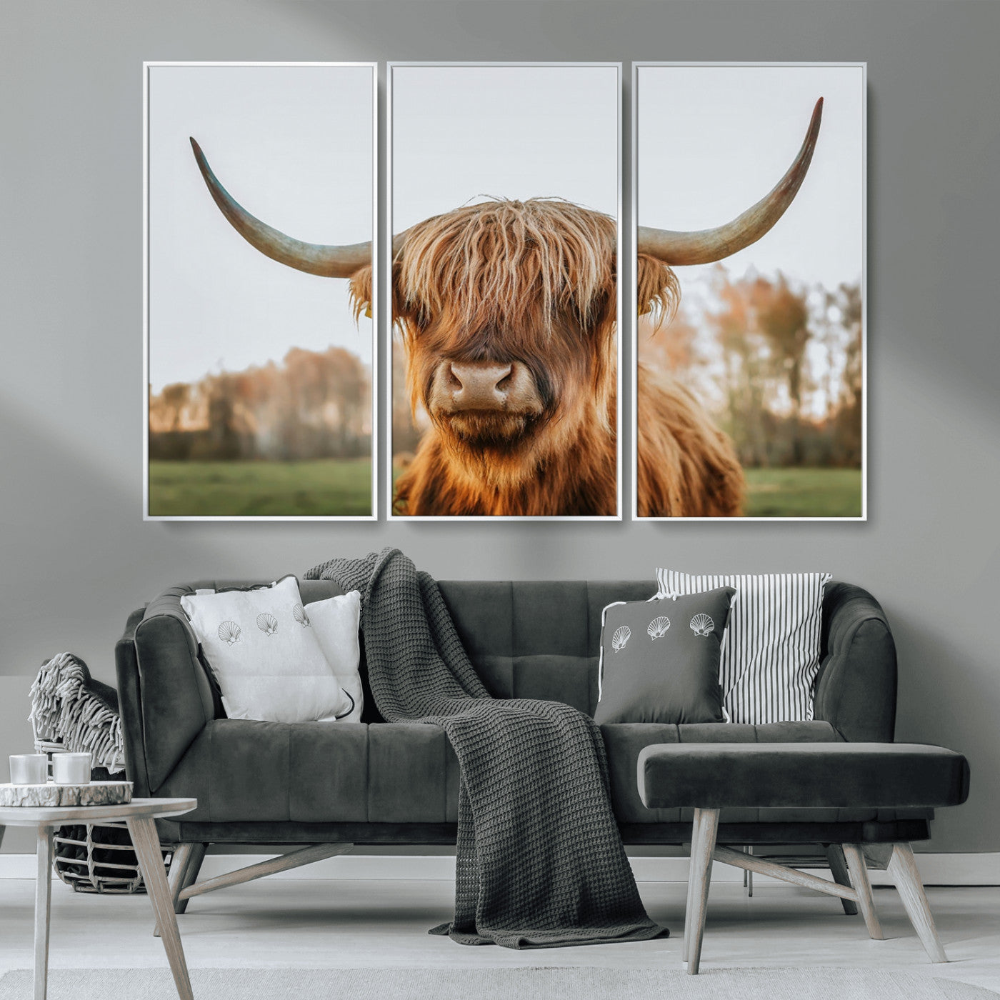 MGV-FC-48X32-3P - Highland Cow Animal Scottish Cattle Art Print Farmhouse Wall Art Canvas Print