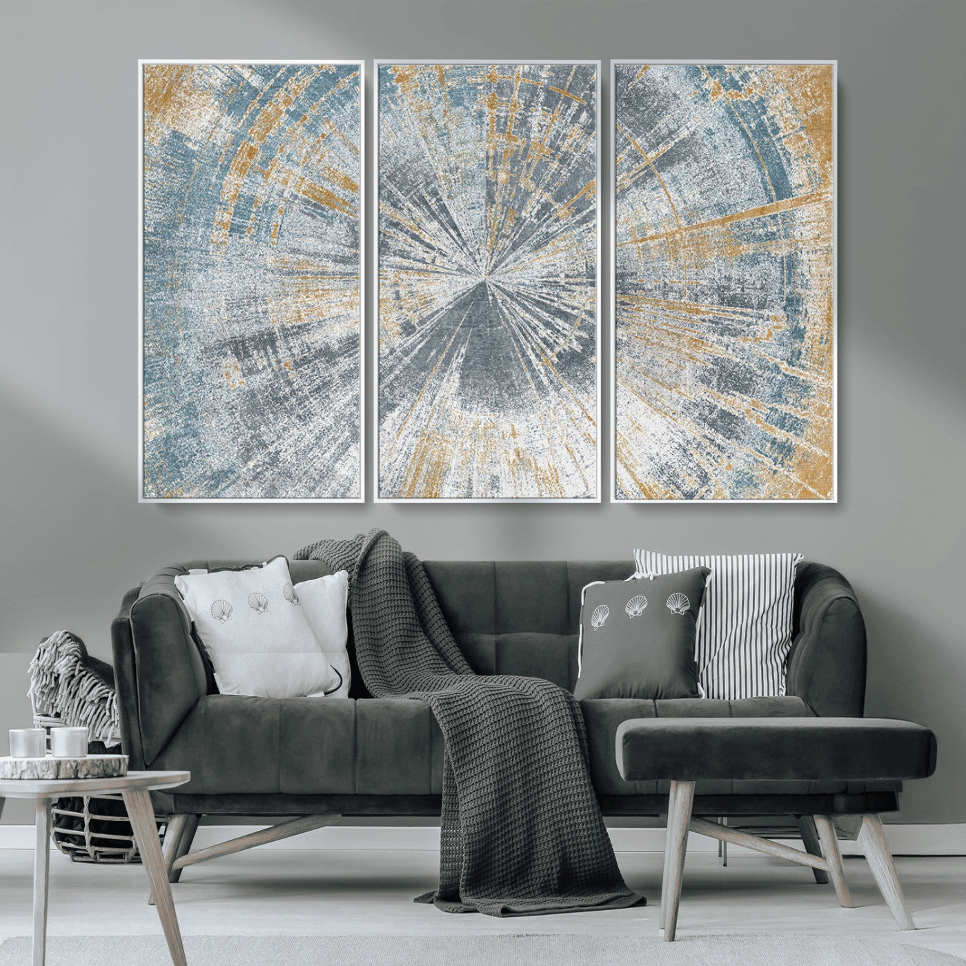 MGV-FC-48X32-3P - Radiant Abstract Wood Rings Canvas Art – Modern Triptych Wall Decor for Living Room or Farmhouse Decor