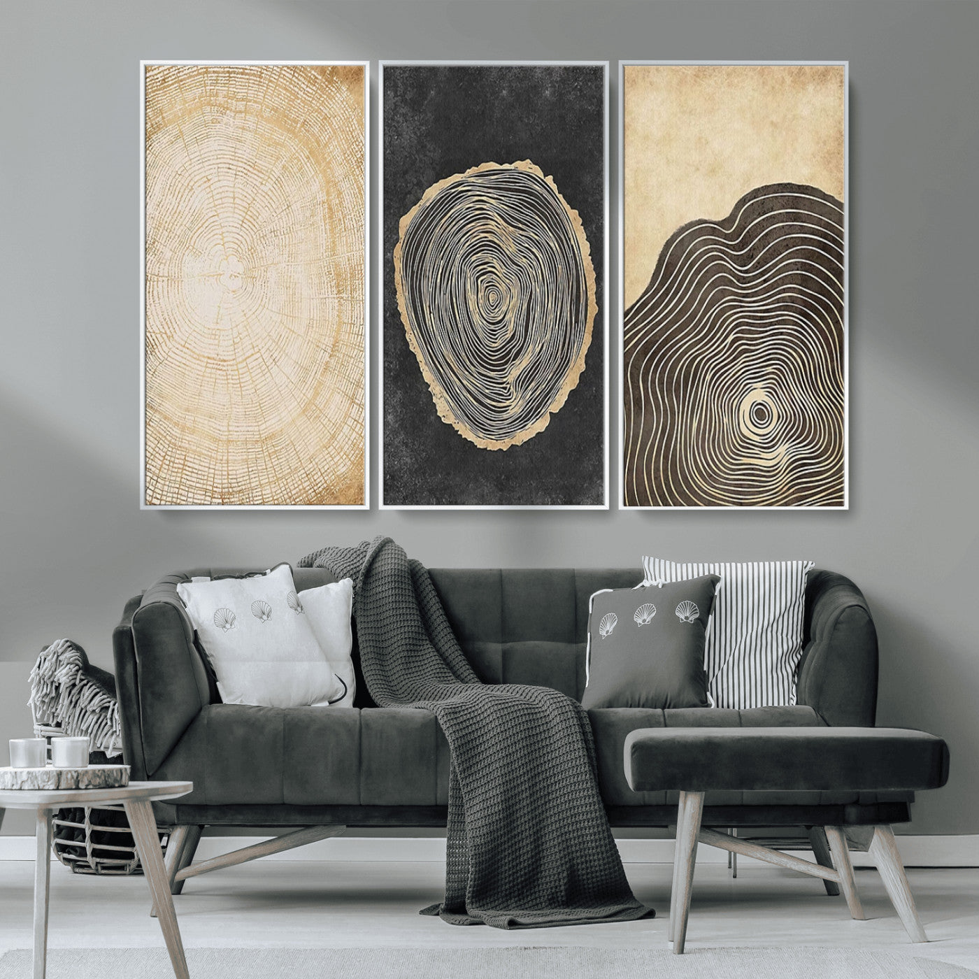 MGV-FC-48X32-3P - Tree Rings Canvas Wall Art Print – Minimalist Natural History in Modern Decor - Minimalist Boho Wall