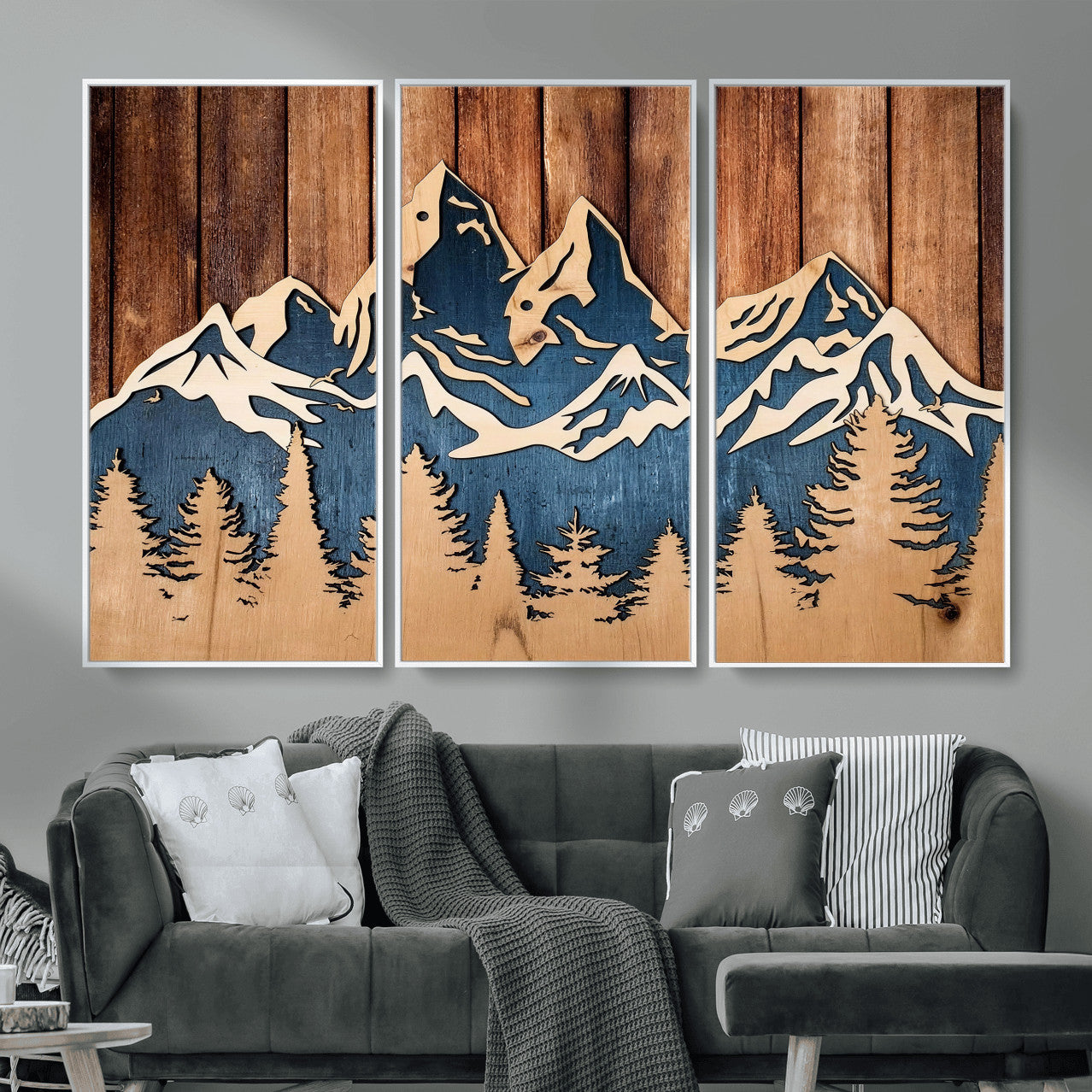41330-MGV-CV-36X24 - Rustic Wood Style Mountain Wall Art, Nature Forest Canvas Print, Wooden Textured Mountain Artwork Print