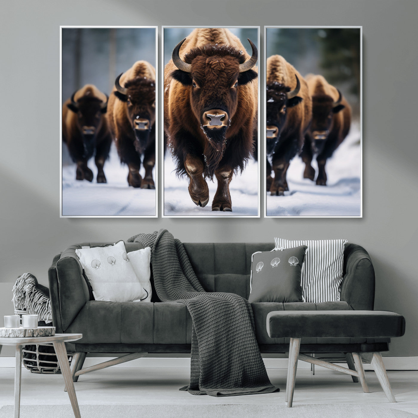 MGV-FC-48X32-3P - Buffalo Wall Art Canvas Print, American Bison Herd Wall Art Canvas Print - Bison Canvas Print