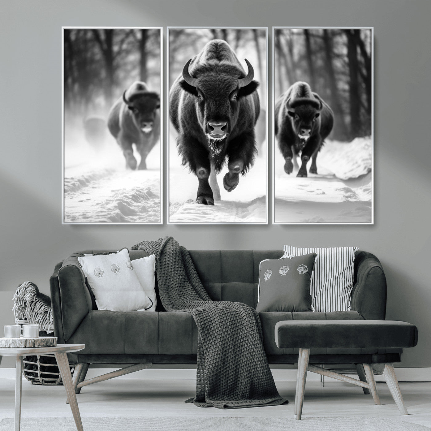 MGV-FC-48X32-3P - Buffalo Wall Art Canvas Print, Bison Family Wall Art Canvas Print
